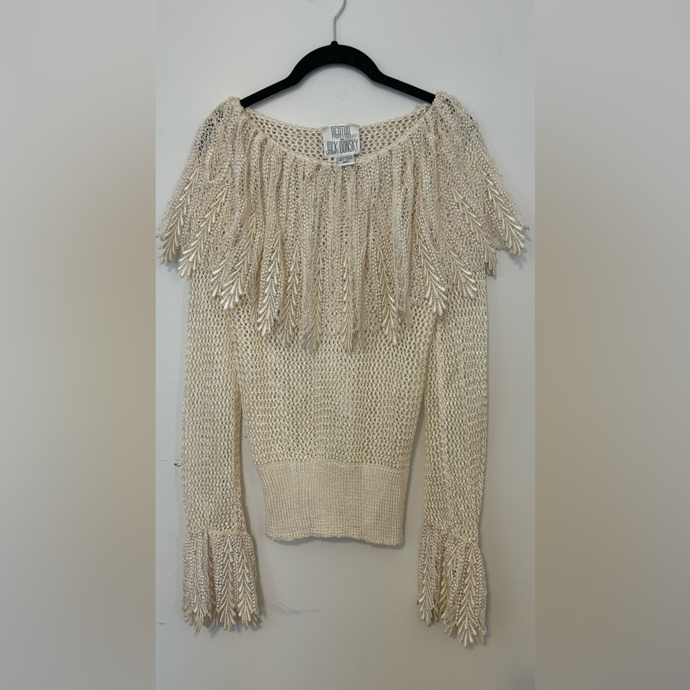 Vintage Knit Fringe Long Bell Sleeve